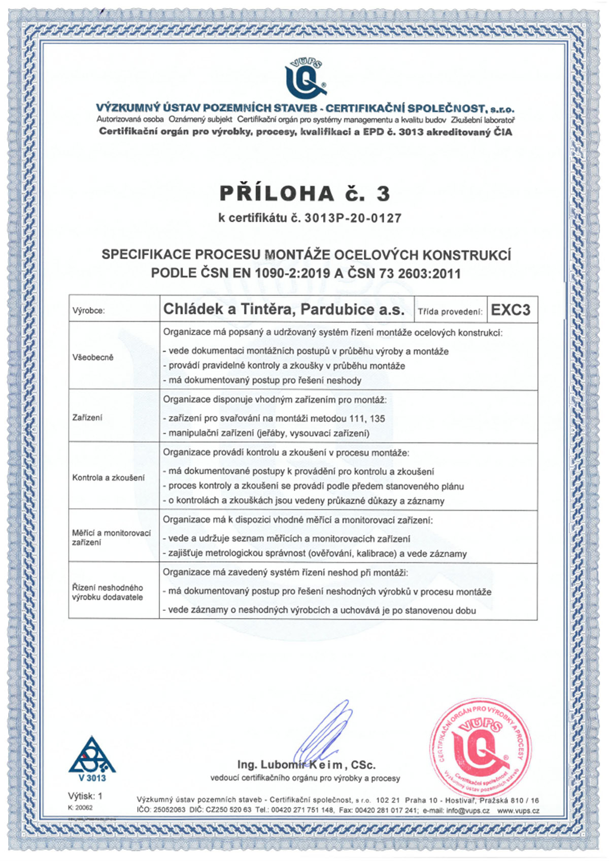 Certifikát EXC 3 2020 4